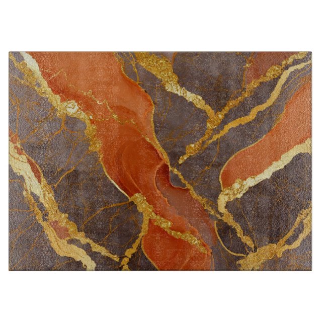 Planche À Découper Motif en marbre orange avec or (Devant)