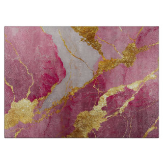 Planche À Découper Motif en marbre rose avec or