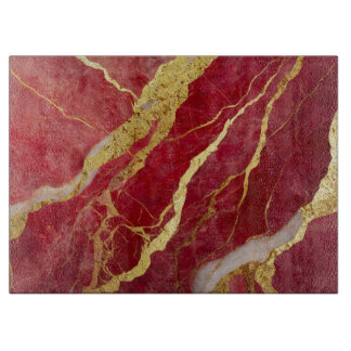 Planche À Découper Motif en marbre rouge avec or