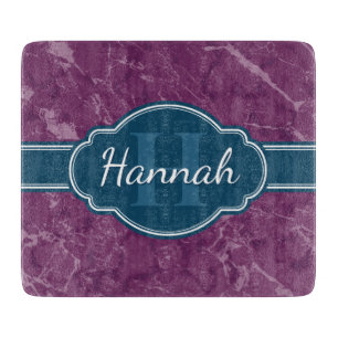 Planche À Découper Motif en marbre violet Turquoise Monogramme