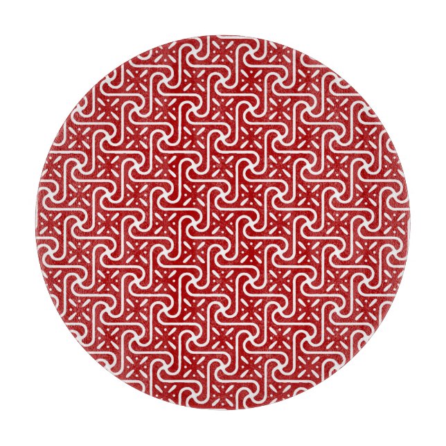 Planche À Découper Motif en tuiles égyptiennes, rouge foncé et blanc (Devant)