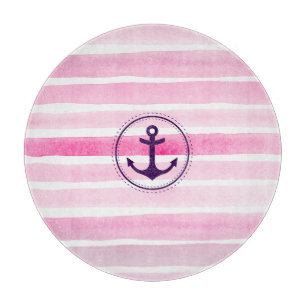 Planche À Découper Motif et Ancre d'aquarelle rose contemporain