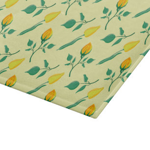 Planche À Découper Motif floral avec fleurs de rose jaune et tulipe
