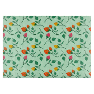 Planche À Découper Motif floral avec fleurs roses colorées