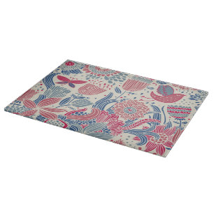 Planche À Découper Motif floral avec l'oiseau et le papillon