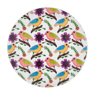 Planche À Découper Motif floral sans couture d'oiseau coloré Dessin