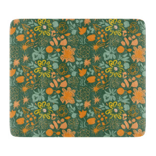 Planche À Découper Motif floral sur fond vert foncé