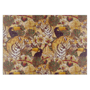 Planche À Découper Motif floral tropical avec le tigre