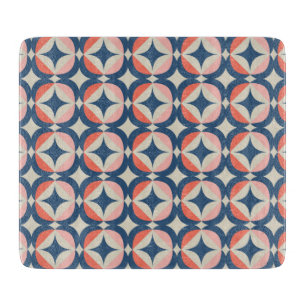 Planche À Découper Motif géométrique bleu et corail