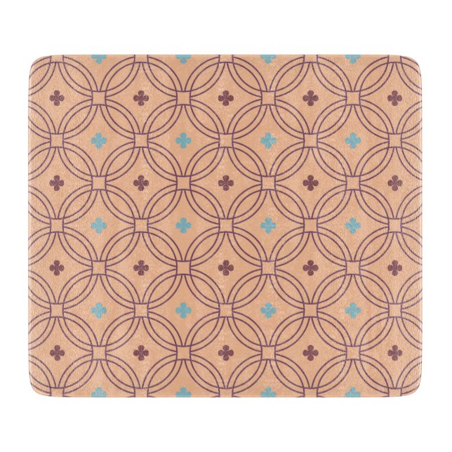 Planche À Découper Motif géométrique interversible rose et bleu rétro (Devant)