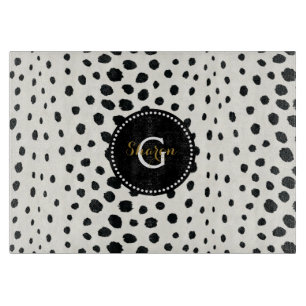 Planche À Découper Motif imprimé guépard noir blanc chic monogramme
