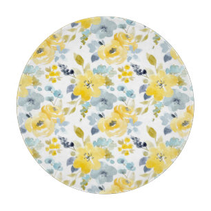 Planche À Découper Motif jaune et bleu d'aquarelle