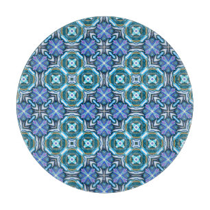 Planche À Découper Motif kaléidoscopique vibrant en bleu