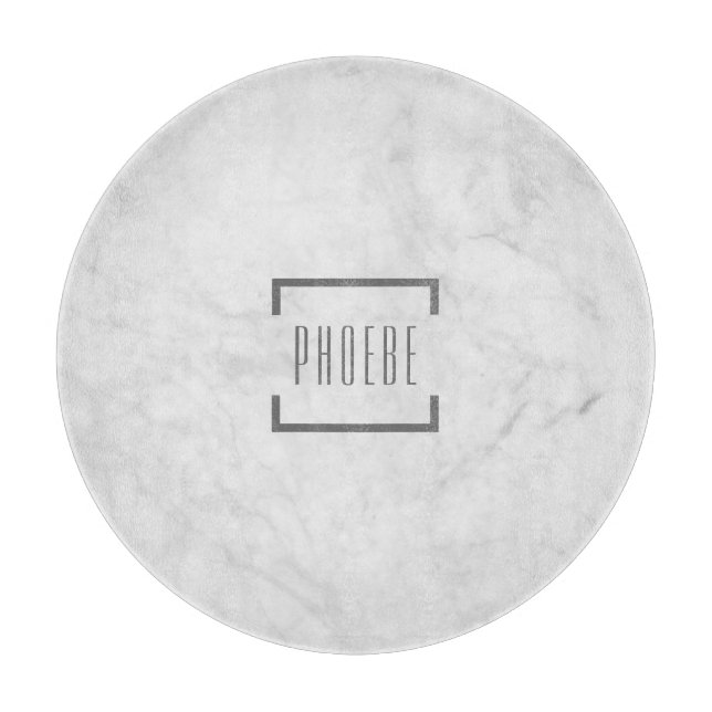 Planche À Découper Motif Marbre Gris avec Nom Personnalisé Moderne (Devant)