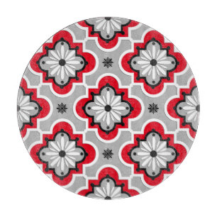 Planche À Découper Motif marocain de tuile - gris et rouge