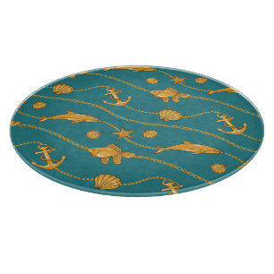 Planche À Découper Motif nautique d'or