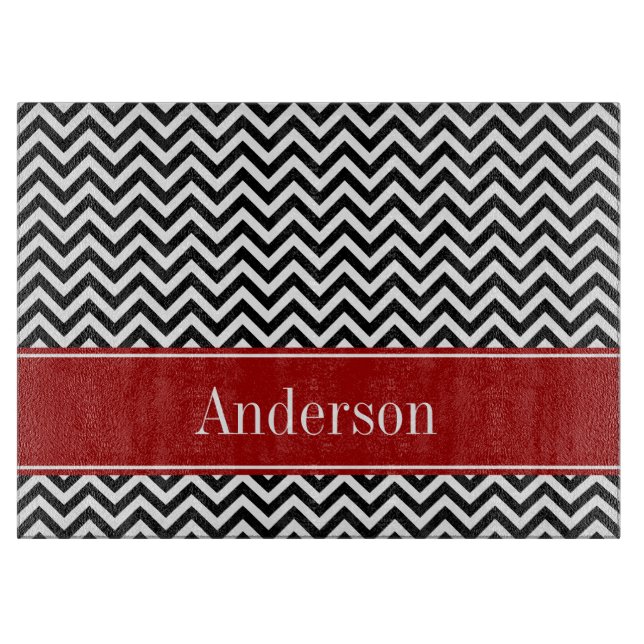 Planche À Découper Motif noir et rouge de Chevron personnalisé (Devant)