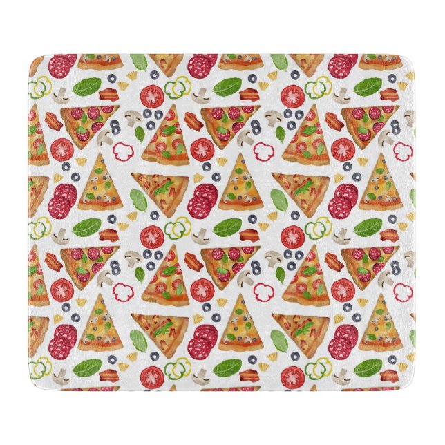 Planche À Découper Motif Pizza d'aquarelle (Devant)