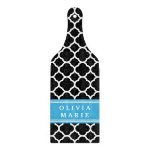 Planche À Découper Motif Quatrefoil noir bleu personnalisé