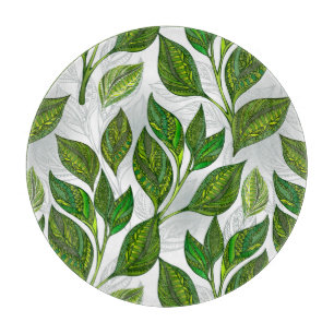 Planche À Découper Motif sans couture avec Feuilles de thé vert