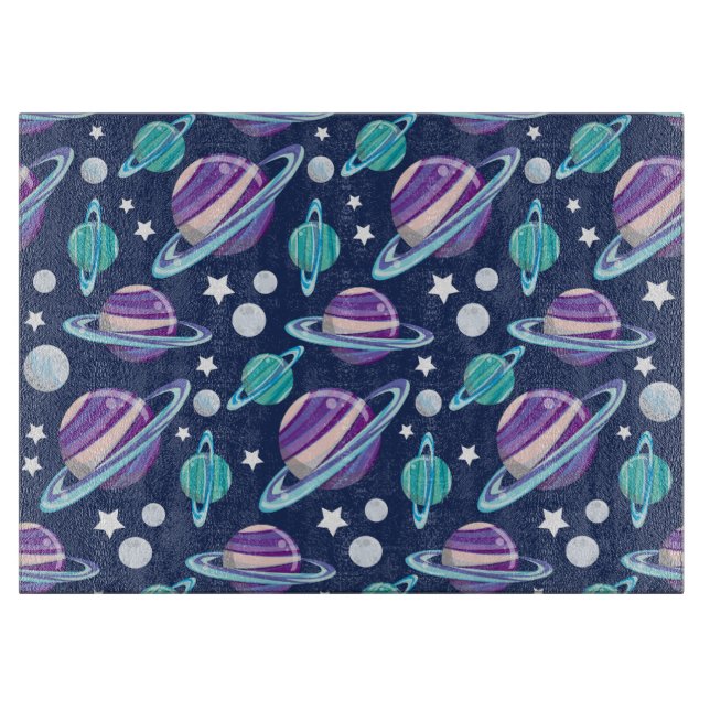 Planche À Découper Motif spatial, Planètes, Étoiles, Galaxie, Cosmos (Devant)