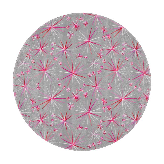 Planche À Découper Motif Sputnik milieu du siècle, gris et fuchsia (Devant)