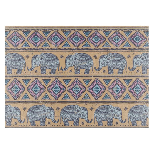 Planche À Découper Motif tribal d'éléphant ethnique bleu (Devant)