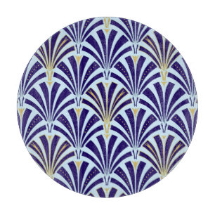 Planche À Découper Motif ventilateur Art déco - cobalt et bleu ciel