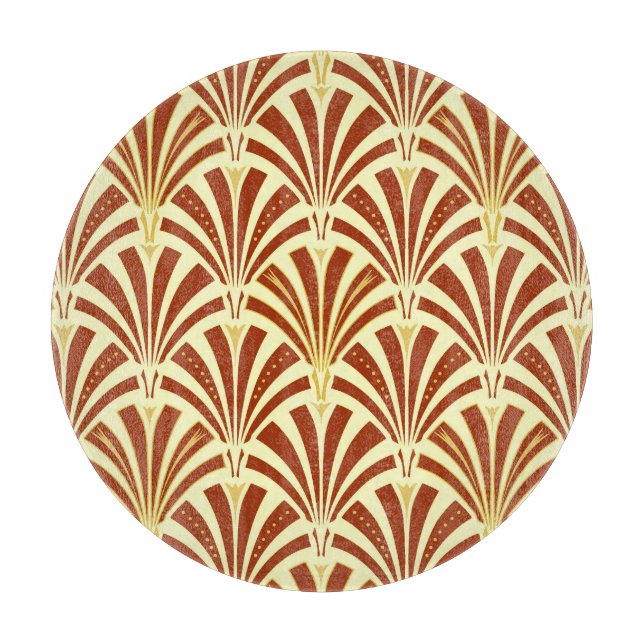 Planche À Découper Motif ventilateur Art déco - cuivre sur jaune (Devant)