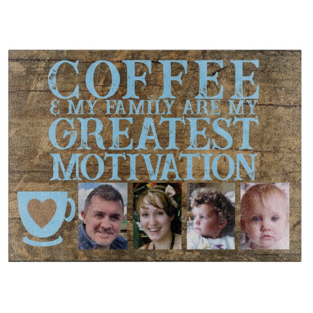 Planche À Découper Motivation du café 4 photo brun bleu verre (Devant)