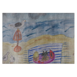 Planche À Découper Mouettes Sur La Plage