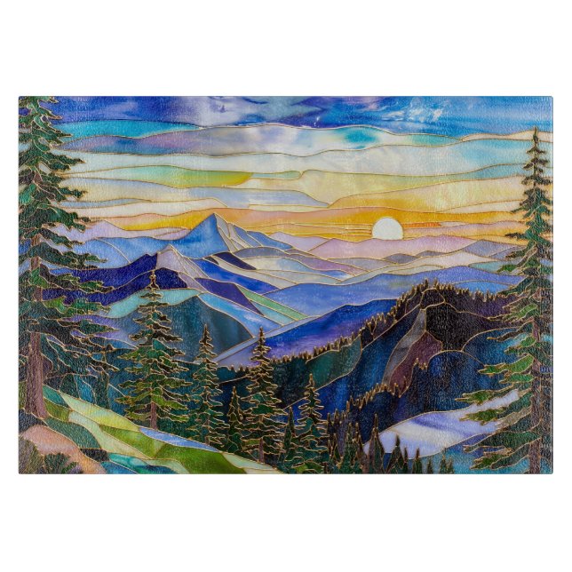 Planche À Découper Mountain Sunset Glass Cutting Board Decor (Devant)