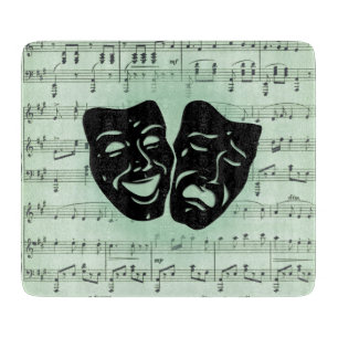 Planche À Découper Musique verte et masques grecs de théâtre