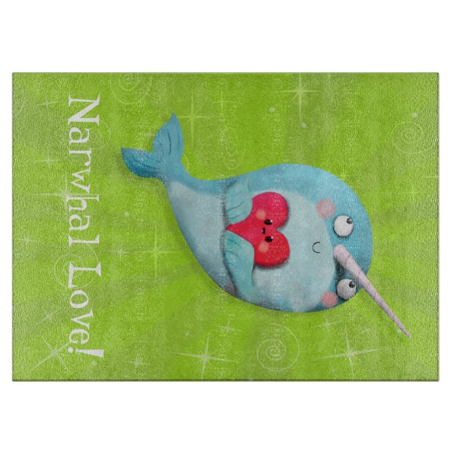Planche À Découper Narwhal mignon avec le coeur (Devant)