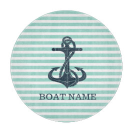 Planche À Découper Nautique, Ancre, Bandes vertes à la menthe