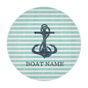Planche À Découper Nautique, Ancre, Bandes vertes à la menthe