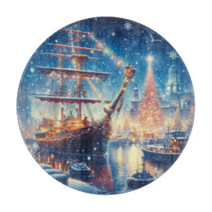 Planche À Découper Navire à quai Noël/hiver