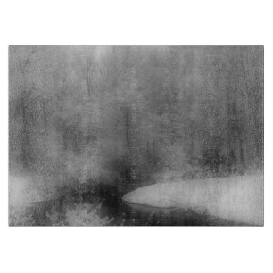 Planche À Découper Neige Et Flux D'Hiver Fraîches En Noir Et Blanc
