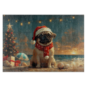 Planche À Découper Noël Chien Carlin Plage Vintage