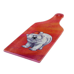 Planche À Découper Noël de l'ours polaire sur le rouge