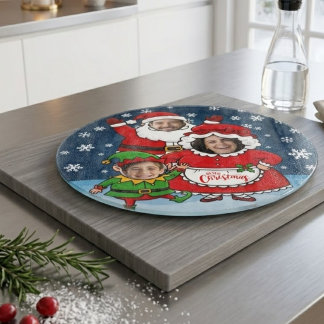 Planche À Découper Noël familial de 3 personnes avec visages personna