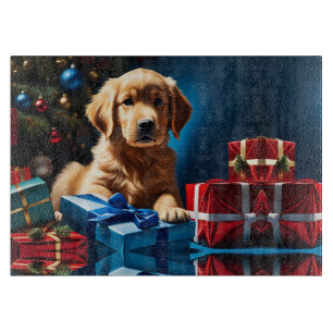 PLANCHE À DÉCOUPER NOËL GOLDEN RETRIEVER PUPPY
