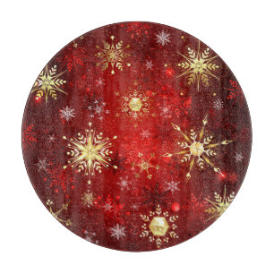 Planche À Découper Noël Golden Snowflakes sur Arrière - plan rouge