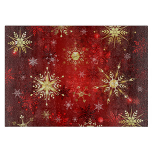 Planche À Découper Noël Golden Snowflakes sur Arrière - plan rouge