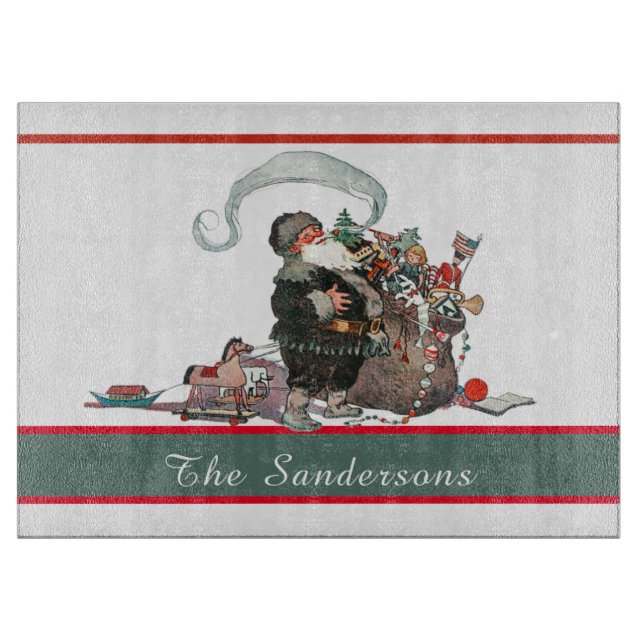 Planche À Découper Noël traditionnel Vintage Père Noël Nom de famille (Devant)