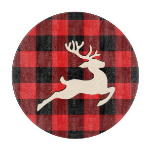 Planche À Découper Noël Vacances Cerfs Antlers Rouge Noir En vichy
