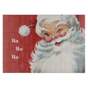 Planche À Découper Noël vintage, joyeux Père Noël clignant de l'œil