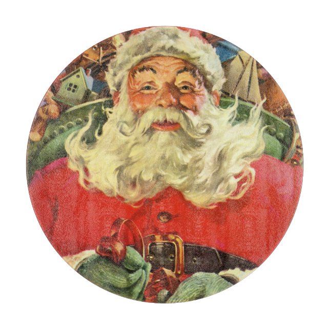 Planche À Découper Noël Vintage Santa Claus à Sleigh avec jouets (Devant)