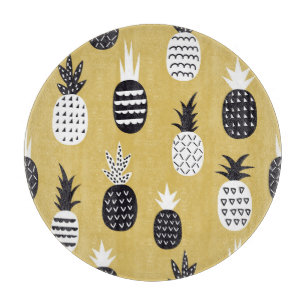 Planche À Découper Noir, ananas blanc, arrière - plan jaune