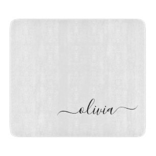 Planche À Découper Noir Blanc moderne Script Girl Monogramme Nom